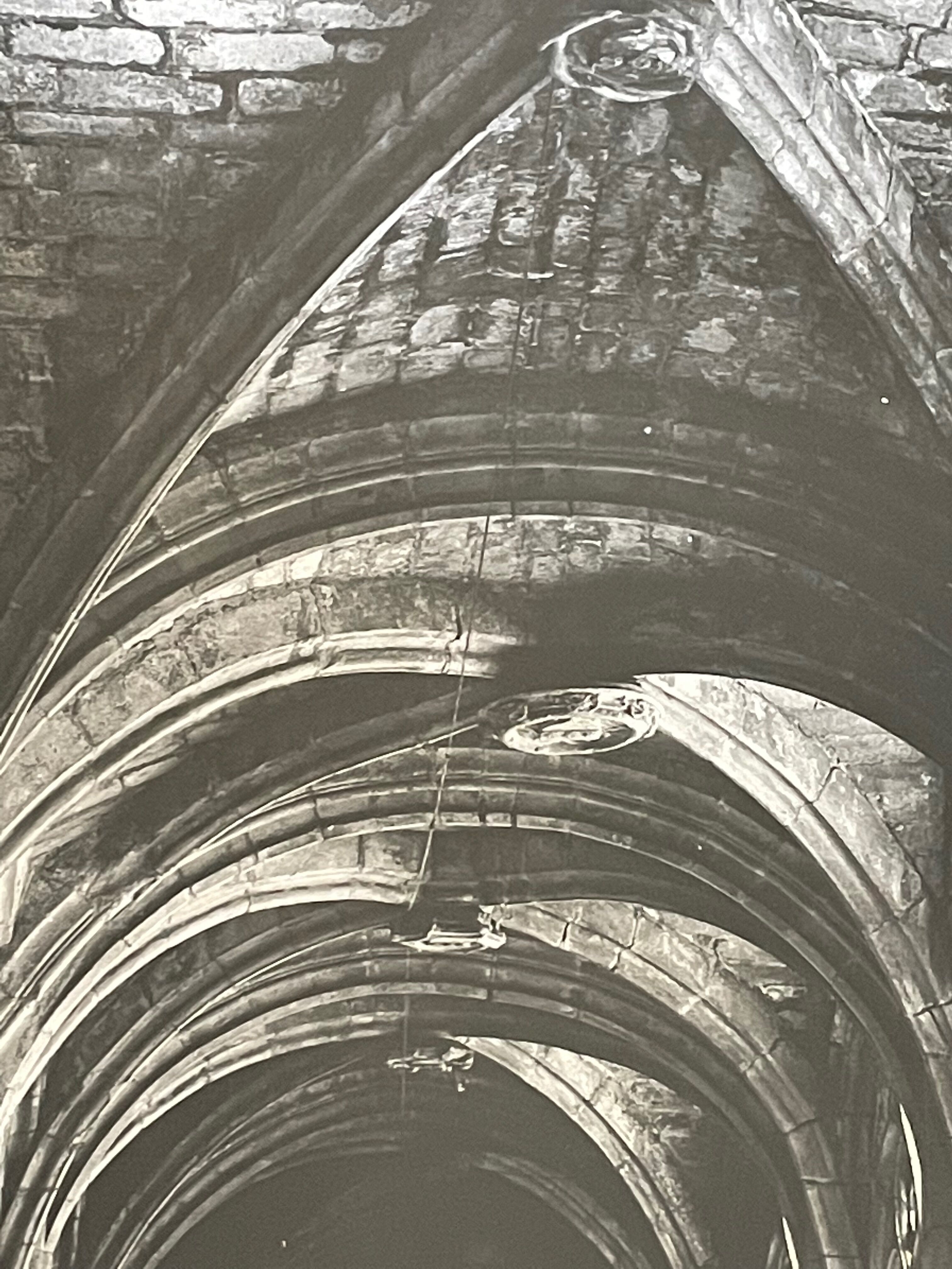 Photograph black and white silver print circa 1970 vaulted church