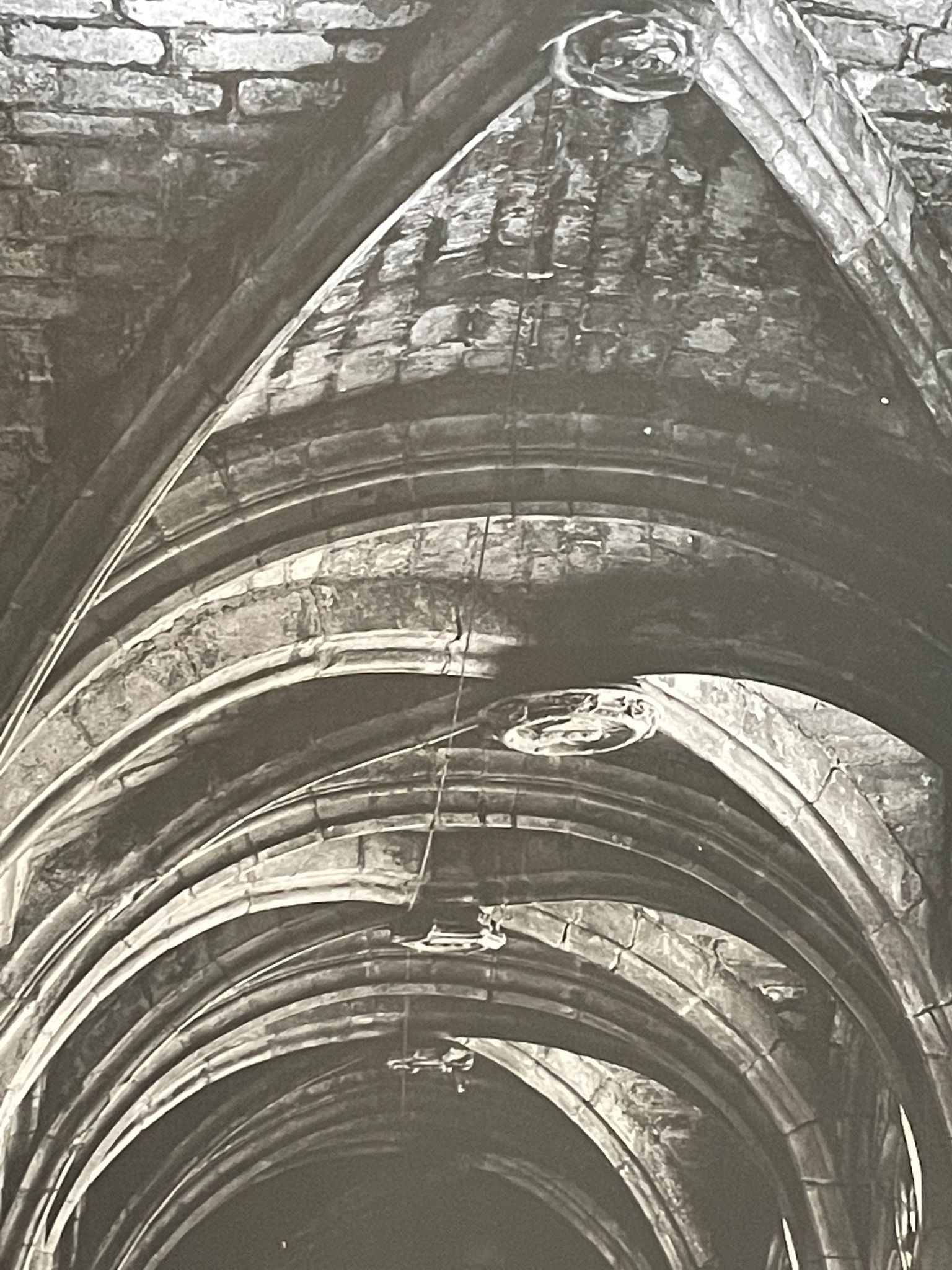 Photograph black and white silver print circa 1970 vaulted church