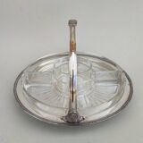 Silver plate and glass crudité serving dish