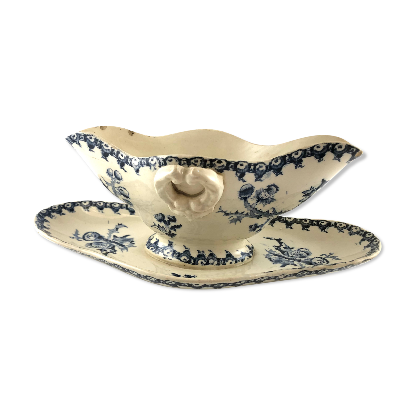Saucière Gien Modele Chardon bleu en terre de fer 19ème