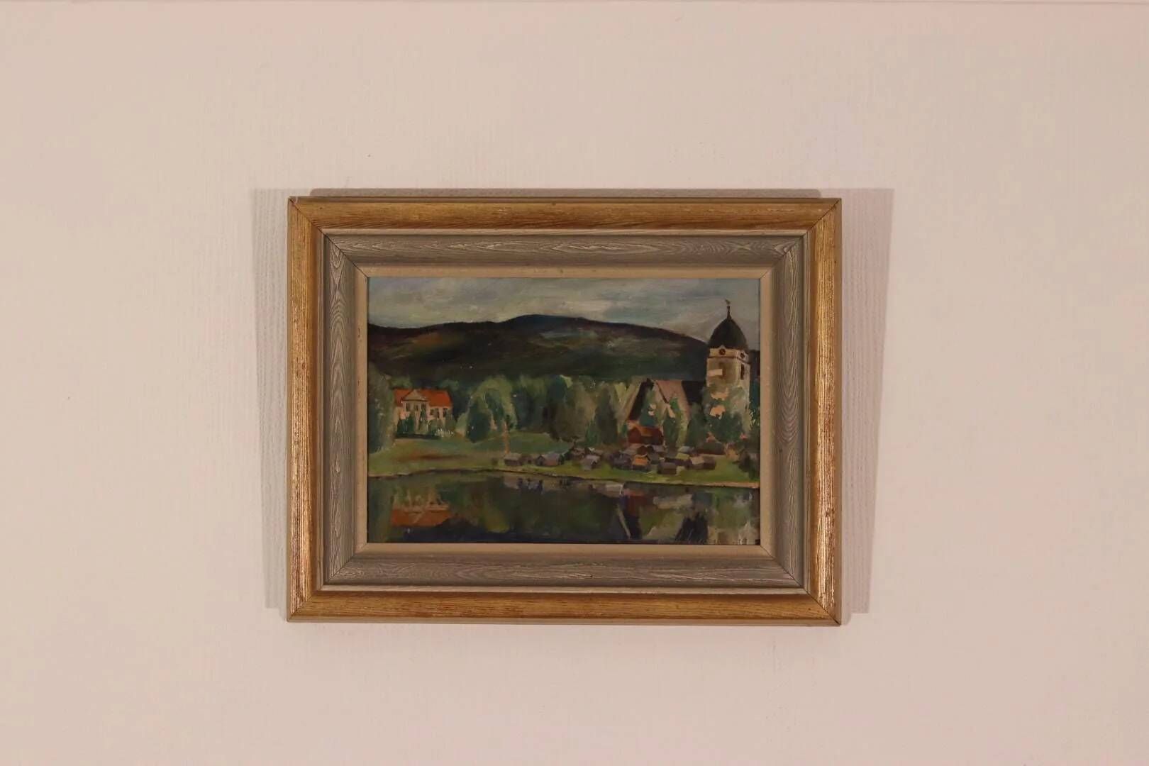 Original Swedish Oil on Panel – “Rural Village” by Astrid J – Vintage