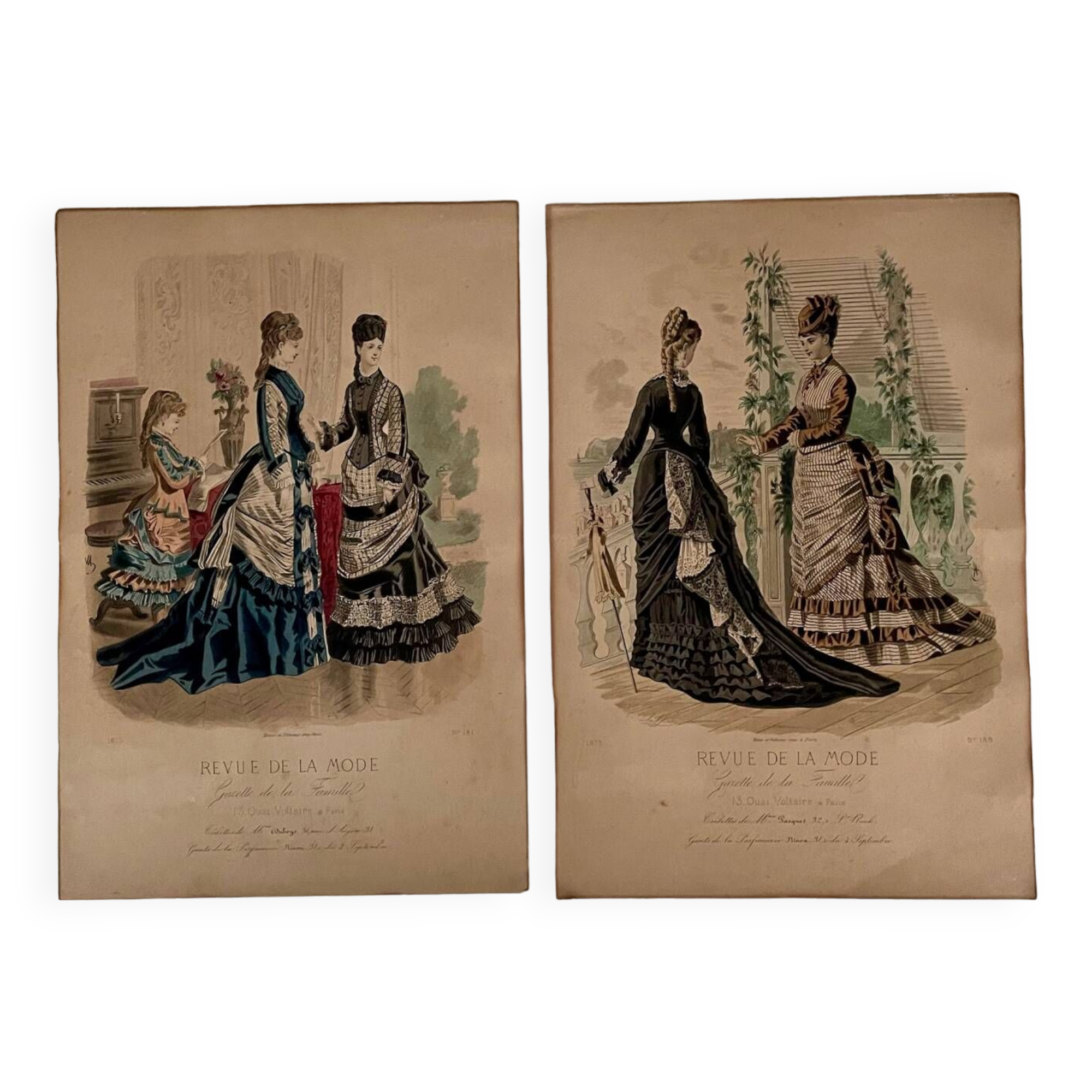 2 old engravings “fashion review”