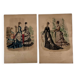 2 old engravings “fashion review”