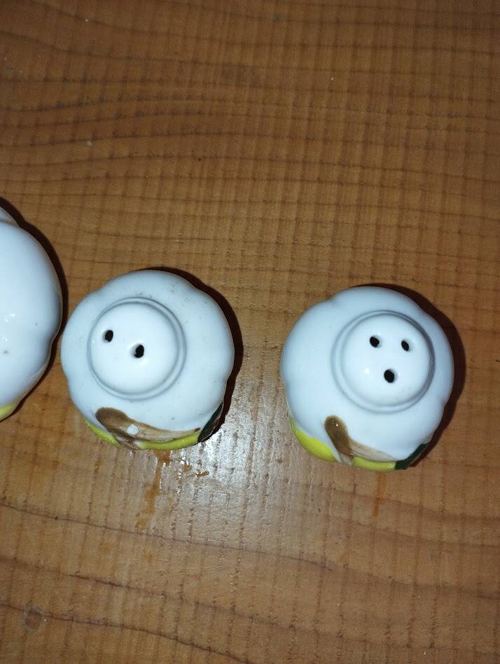 Movilex vintage set with lemons – mustard pot, salt shaker and pepper shaker –