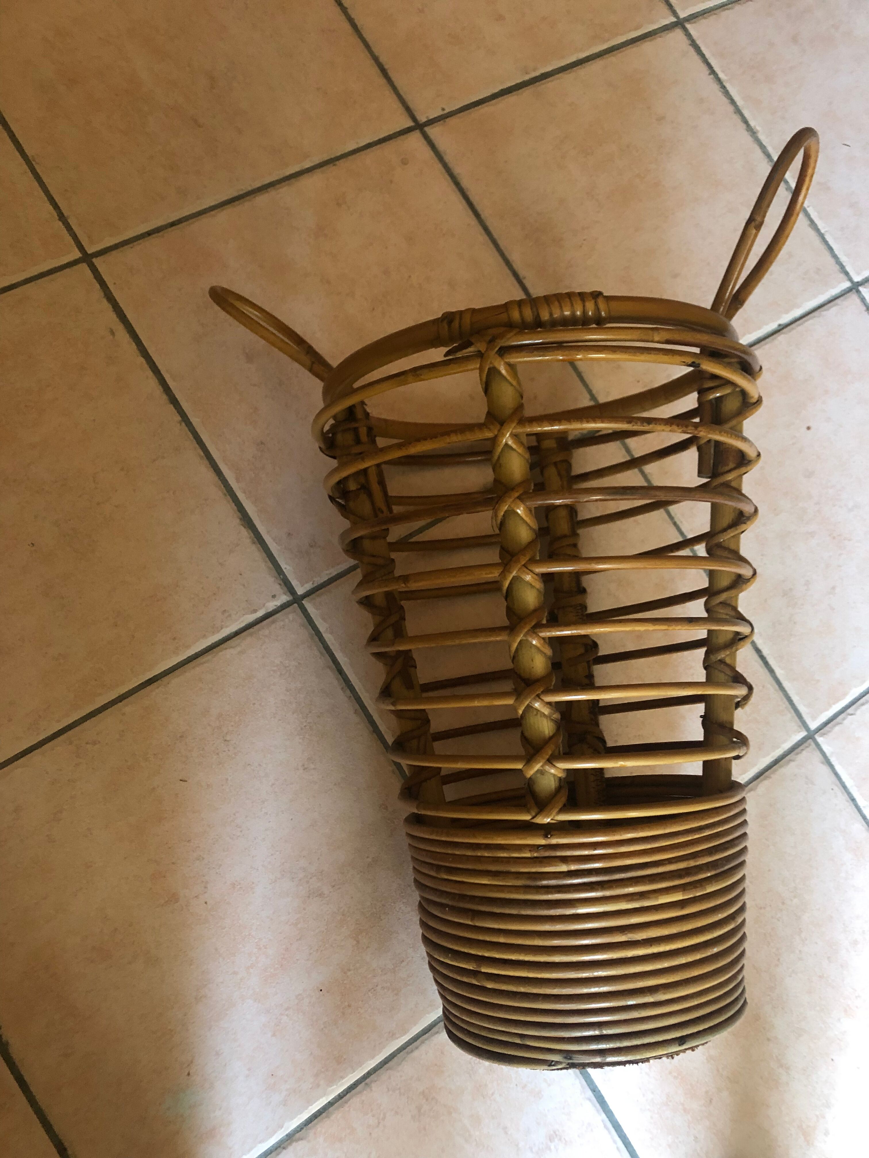 Umbrella door with bamboo handles and vintage rattan 60s