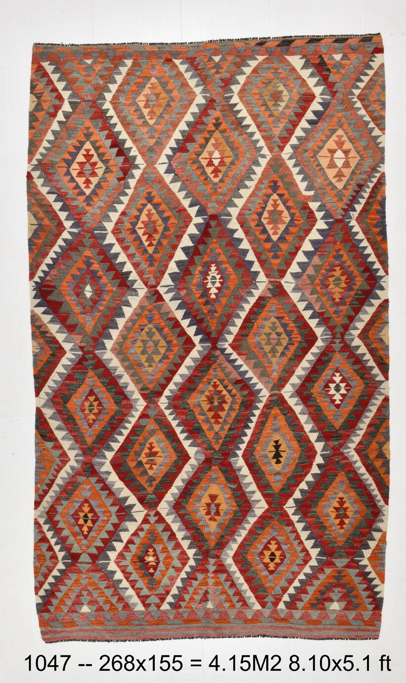 Wine Red & Green Geometric Kilim Rug, 155x268Cm