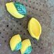 Salt and mustard pots, ceramic lemons, barbotine Vallauris.