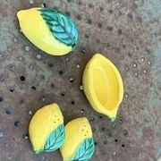 Salerons et moutardier citrons en ceramique barbotin vallauris