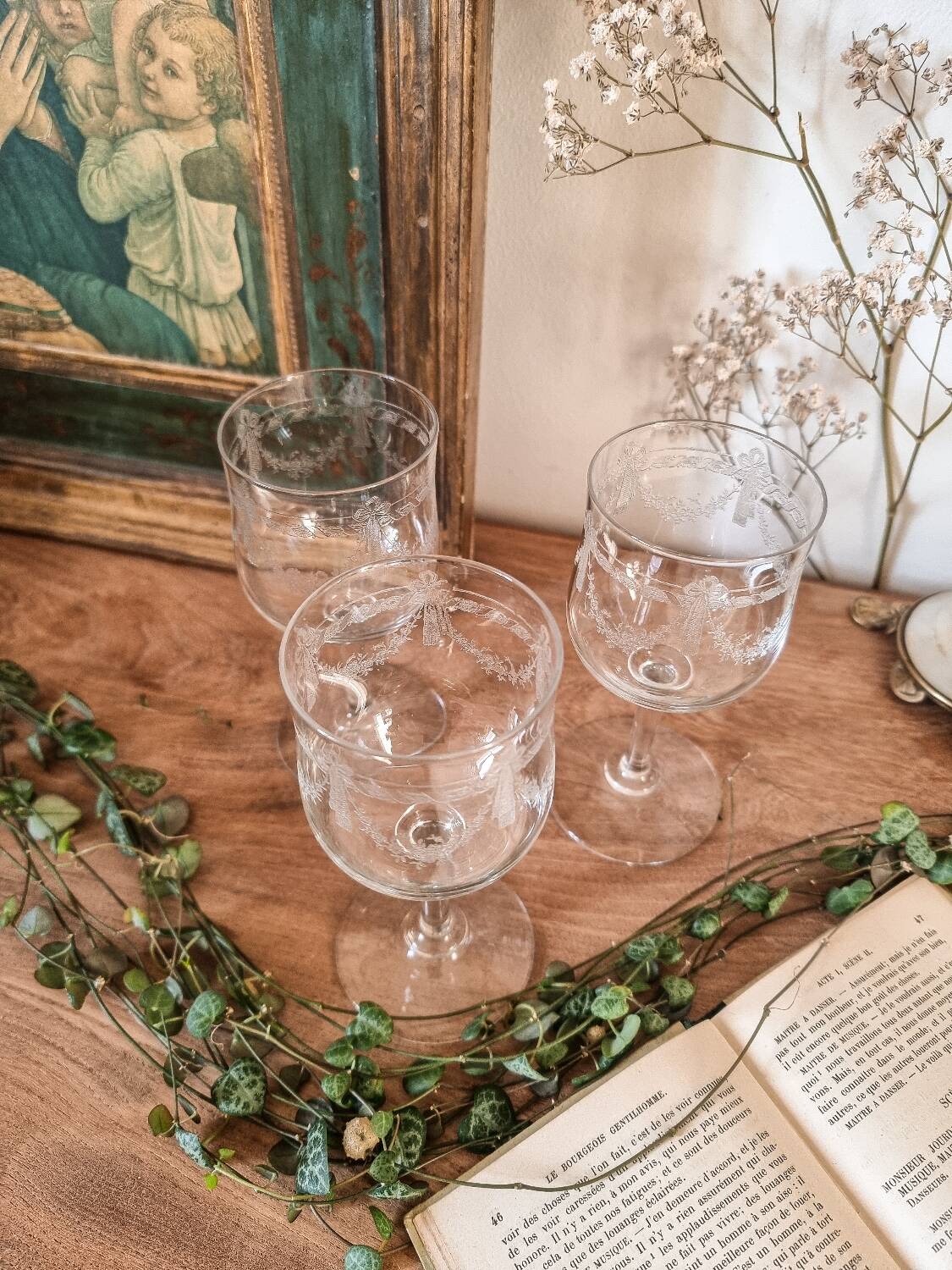 8 verre à pied, SAINT LOUIS, cristal gravé, début XXe