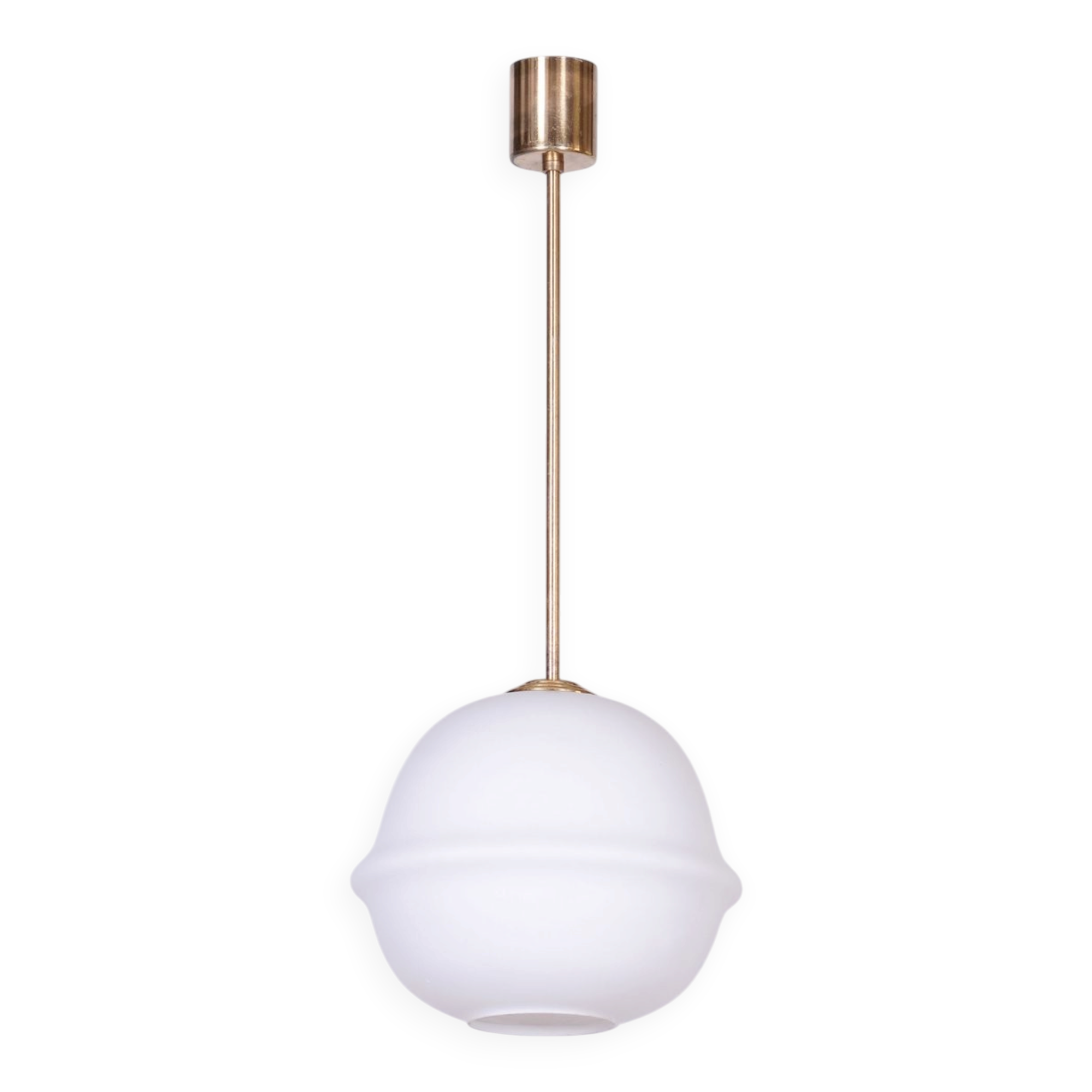 Mid-Century Modern Pendant Light in Brass and Opaline Glass from Kamenický Šenov, 1960s