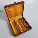 Set of 12 mocha spoons in golden metal with vegetable décor and coffee bean