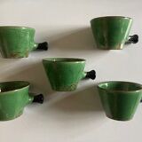 Set of 5 cups in green glazed clay Dieulefit 1960