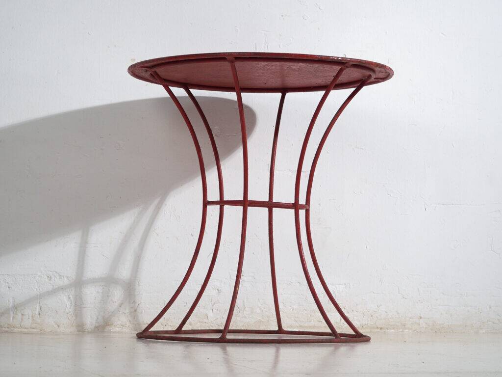 Antique painted metal table – European round industrial table – circa 1920