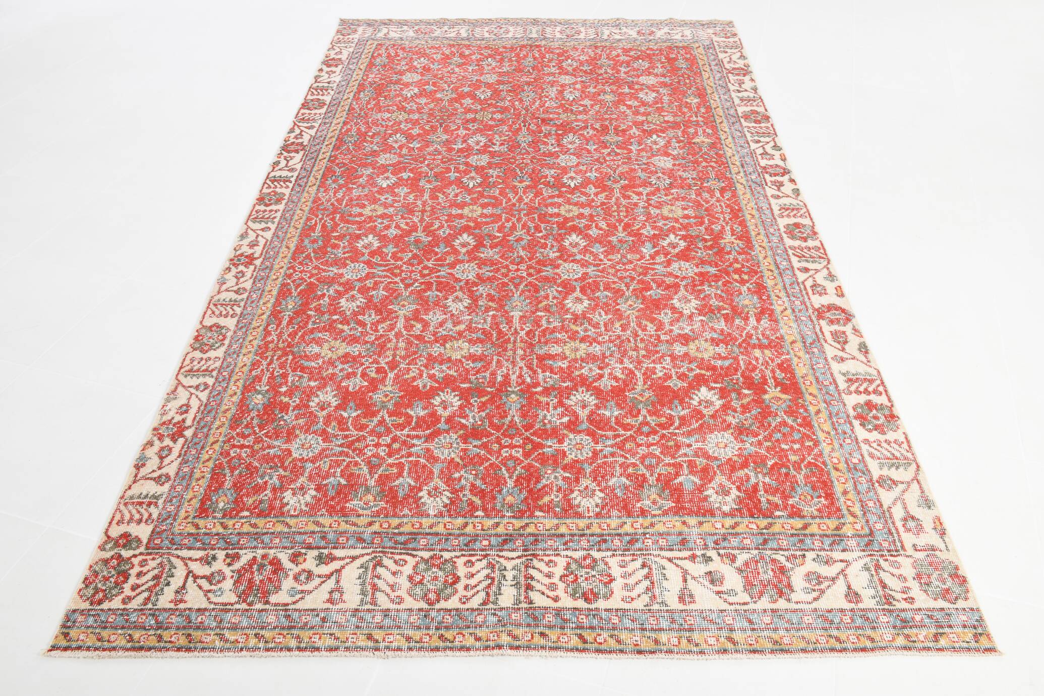 6x11 Vintage Faded Red Floral Pattern Persian Vintage Rug, 182x322 Cm