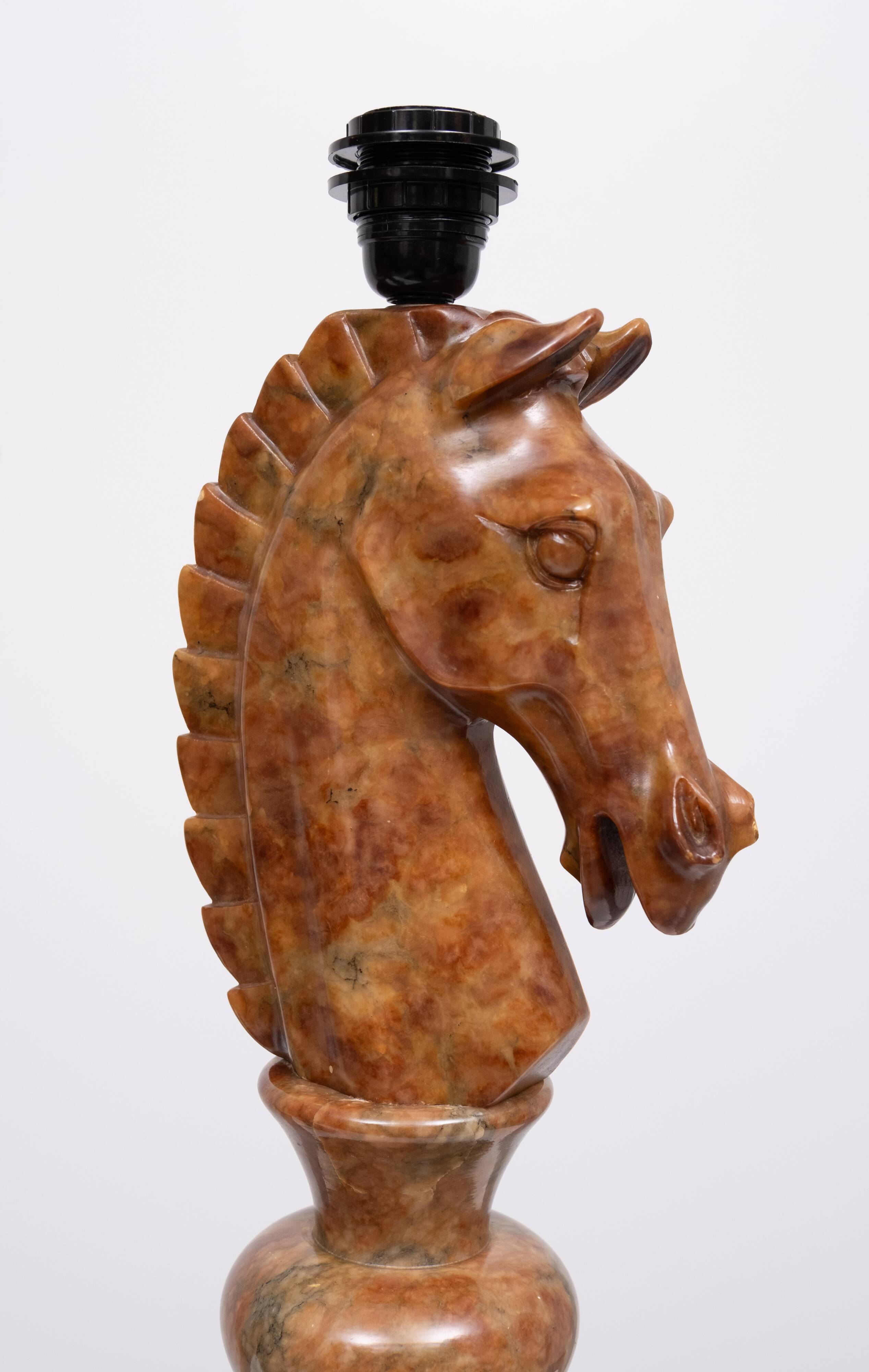 Large Horse Head Chess Knights Lamp in Carved Alabaster, taly, 1960s, Set of 2