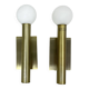 Pair of Lucky Brilliant wall sconces, brass and white globes, Art Deco styl