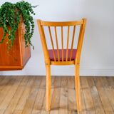 Baumann bistro chair in blond oak and red leatherette, 1950