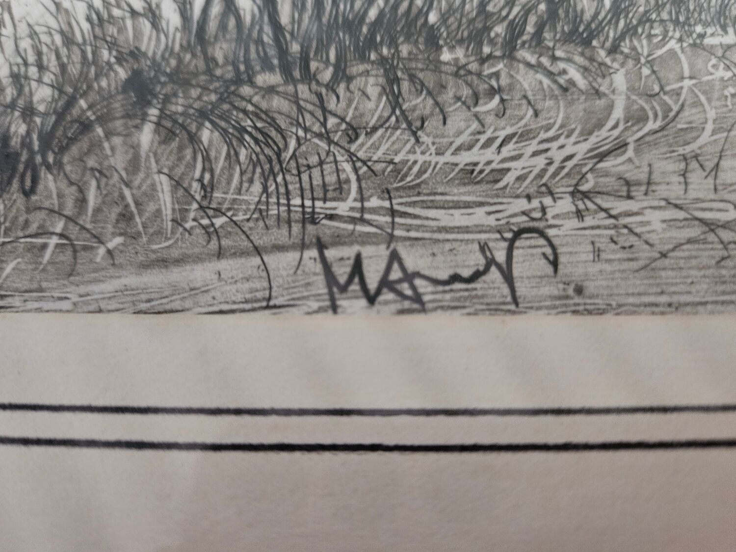 Signed countryside landscape engraving