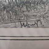 Signed countryside landscape engraving