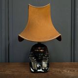 Black ceramic sphinx or pharaoh lamp 1980 brown lampshade