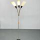 1950s Brass & Glass Adjustable Floor Lamp with Wooden Detail