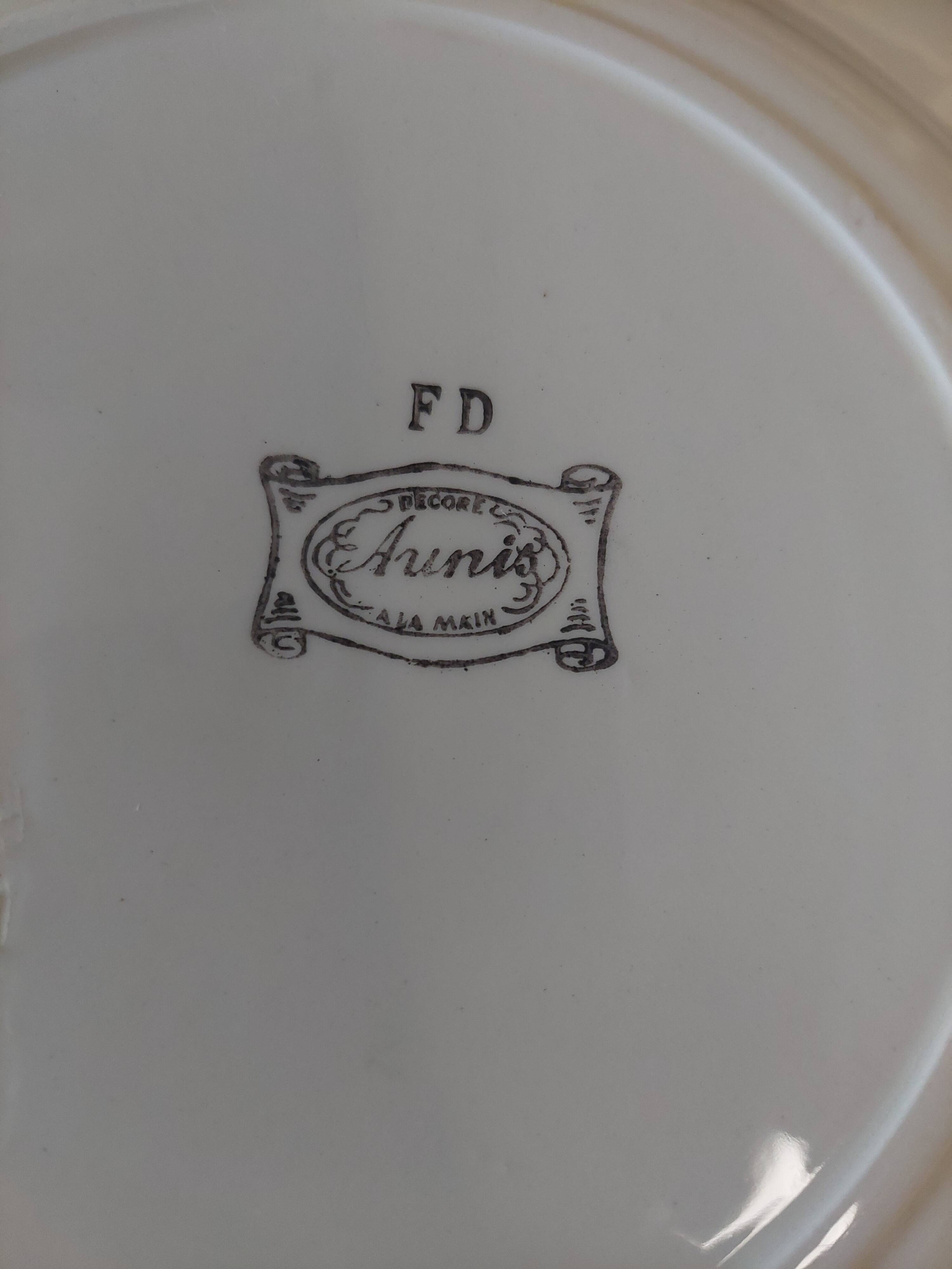 Pair of flat earthenware plates, ironstone, FD, Aunis decor