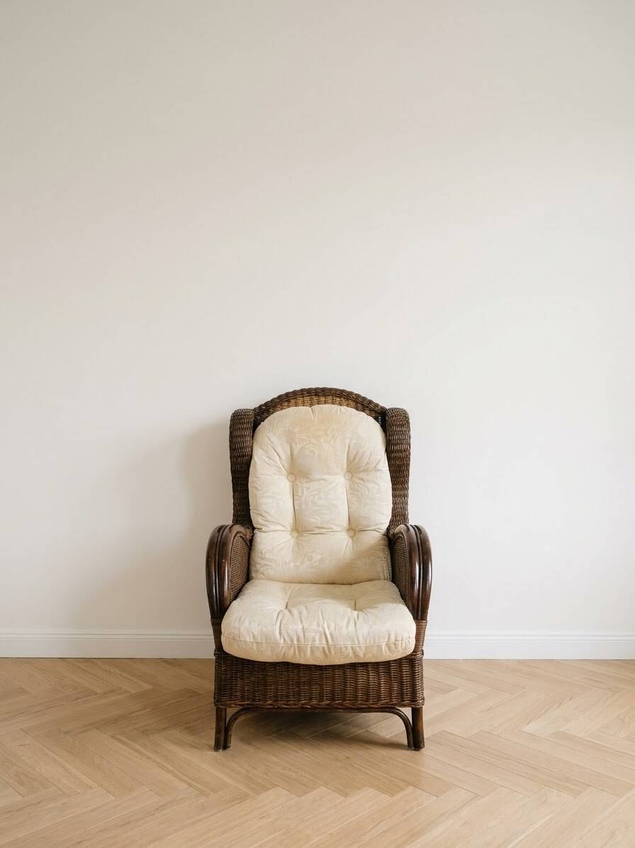 Vintage retro armchair in rattan and wicker