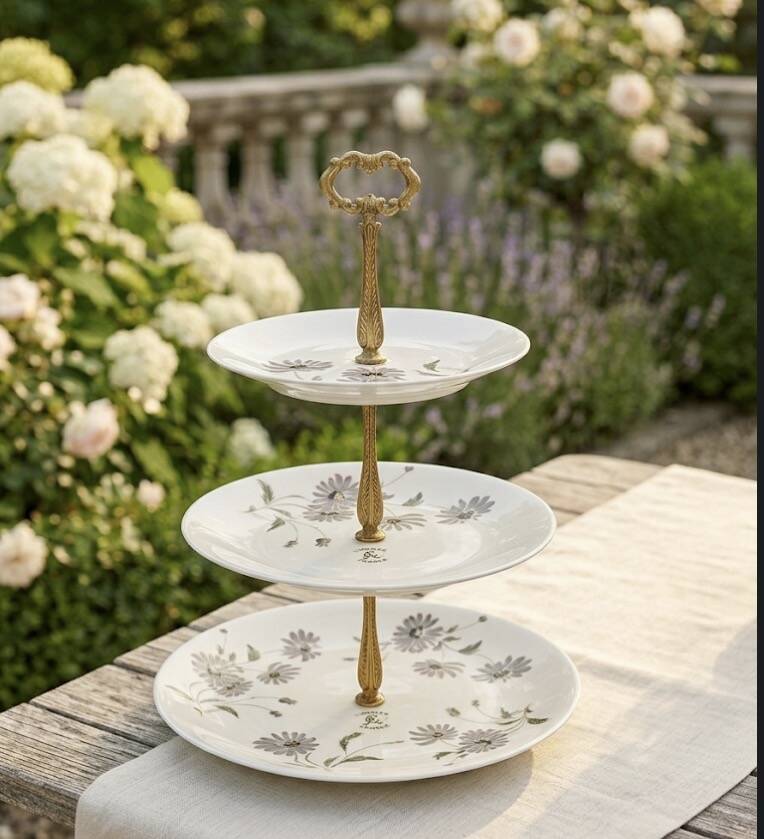 Silent Servant 3-Tiered Limoges Porcelain – Floral Decoration "Montjoie"