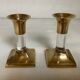 Pair of small brass and glass candlesticks