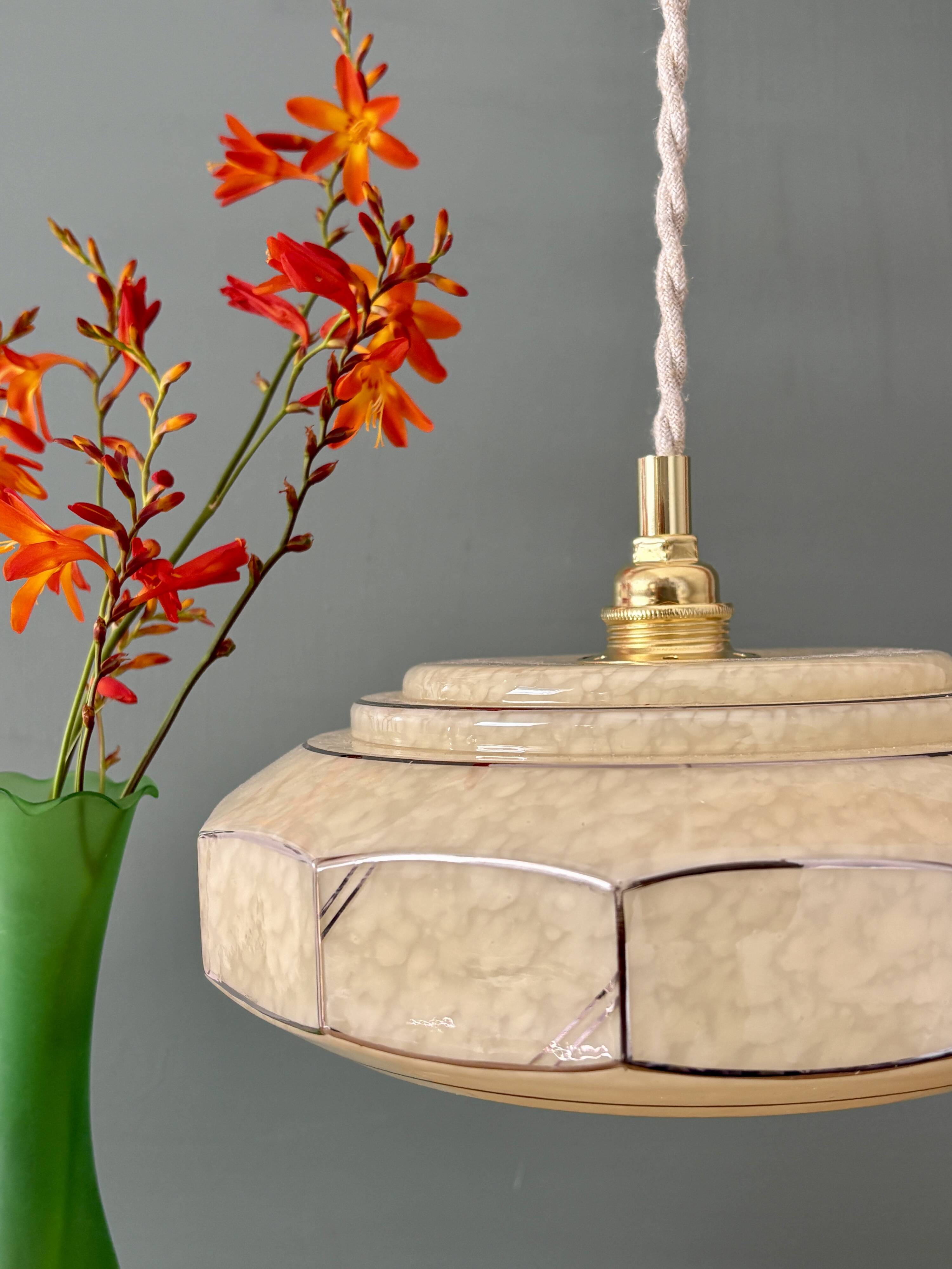 Vintage Art Deco glass pendant light in yellow Clichy.