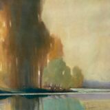 ableau Grand pastel 1922 signed Landscape of pond signed