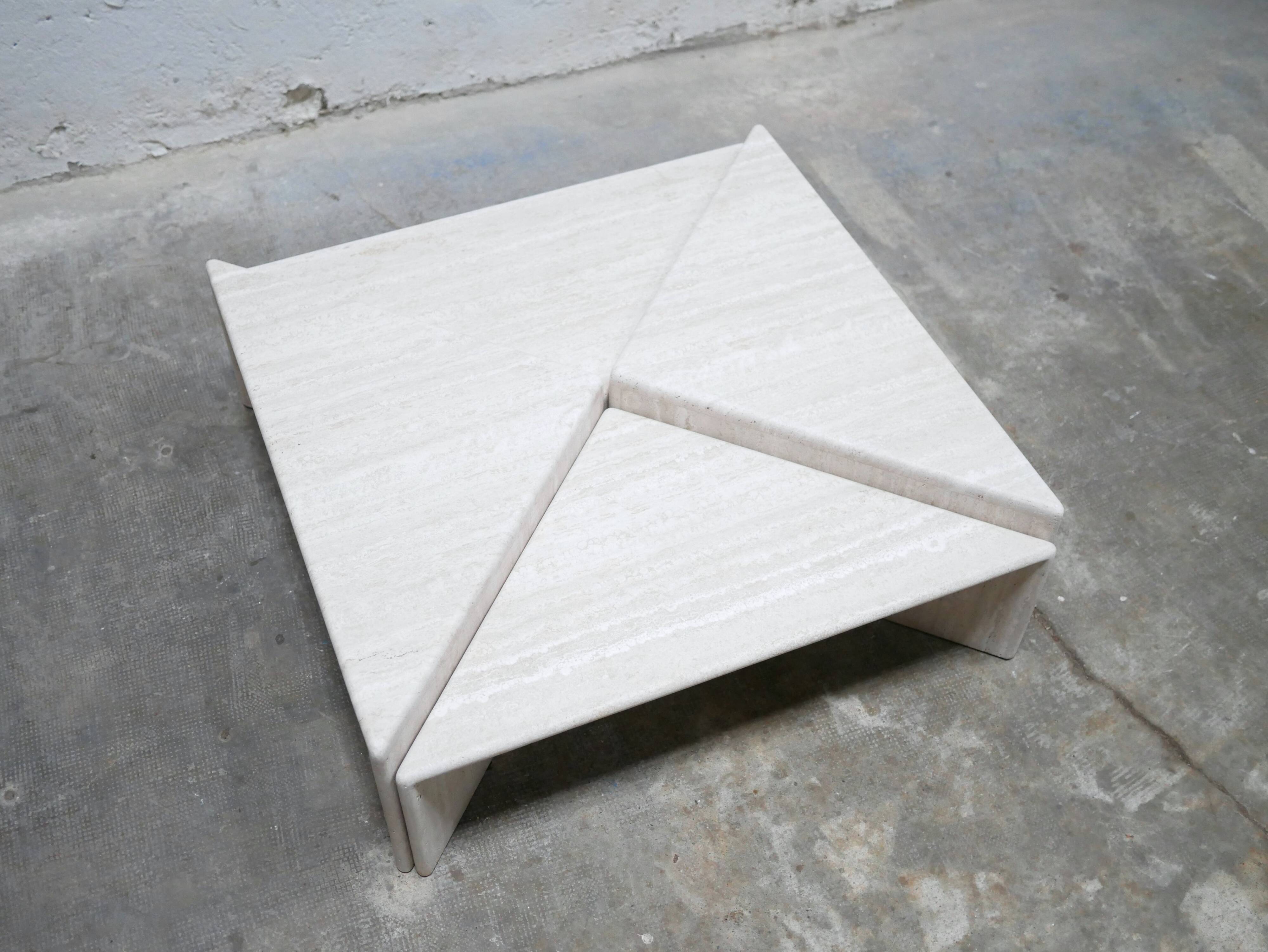 Vintage travertine coffee table published by Roche Bobois