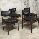 Set of 4 Rio palisander & black leather chairs, Modus model, by Kristian Vedel for Soren Willadsen