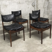 Set of 4 Rio palisander & black leather chairs, Modus model, by Kristian Vedel for Soren Willadsen