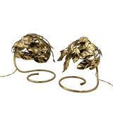 Hollywood regency set of 2 brass leaves table lamps, Bottega Gadda Italy, 1970s