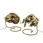 Hollywood regency set of 2 brass leaves table lamps, Bottega Gadda Italy, 1970s