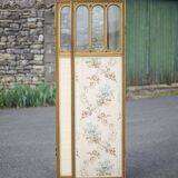Vintage screen, old 3-panel screen, molded wood and fabric screen