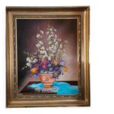 Tableau ancien huile sur toile signé Suzanne Savary – Nature morte flo