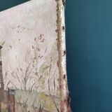 Peinture à l'huile vintage française sur toile d'une mine, signée ML Bertin Eustache