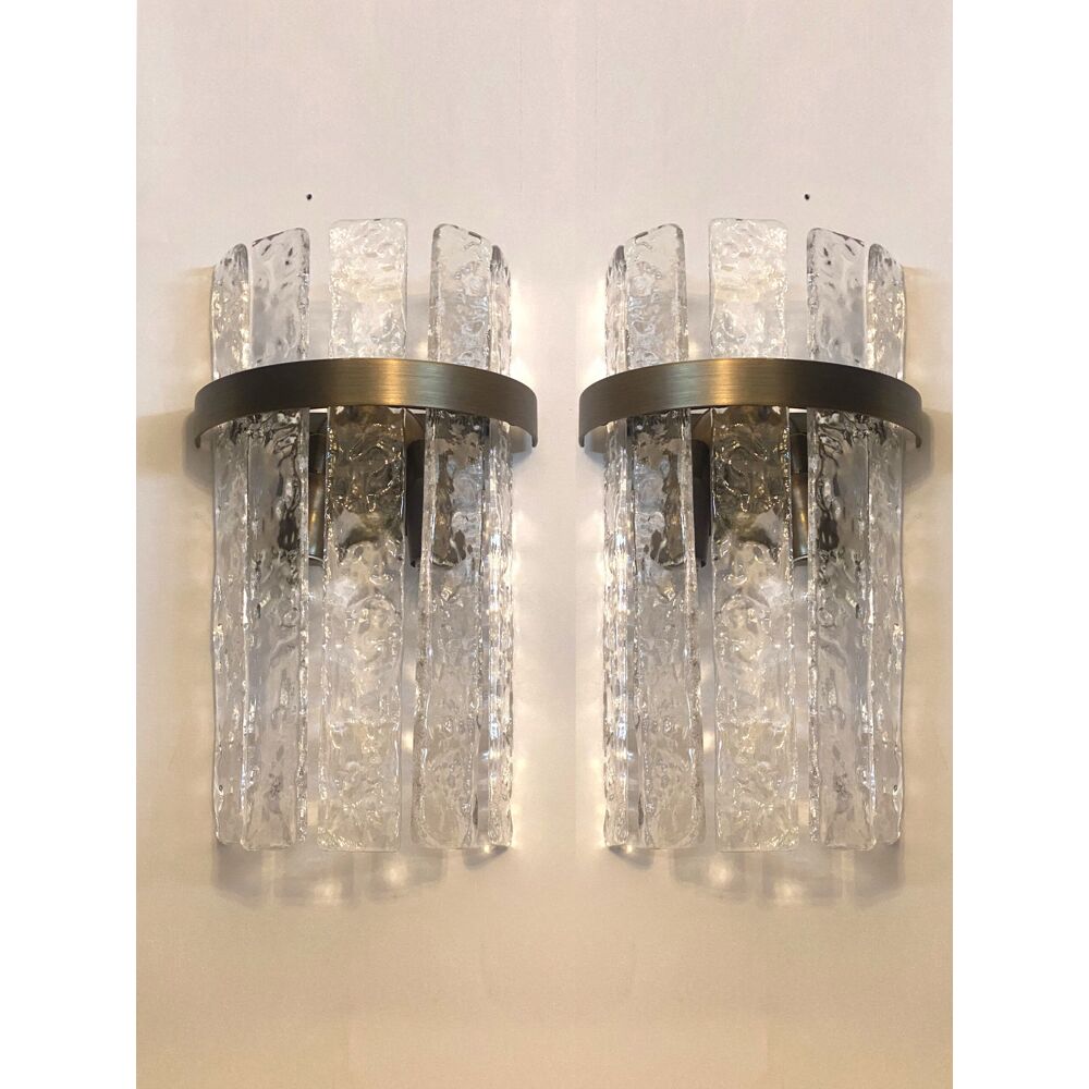 Hammered strips “listelli” murano glass belt wall sconces