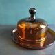 French vintage amber glass cheese dish