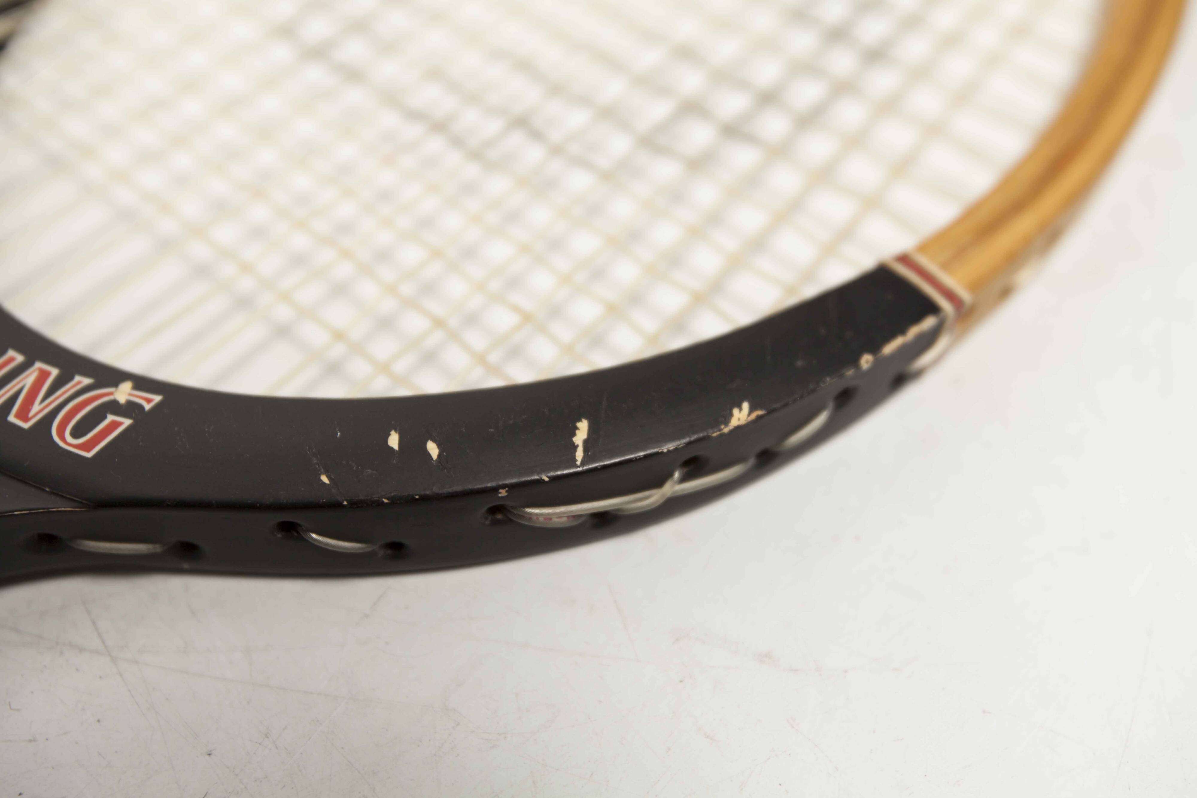 1970 Spalding black and red wooden tennis racket