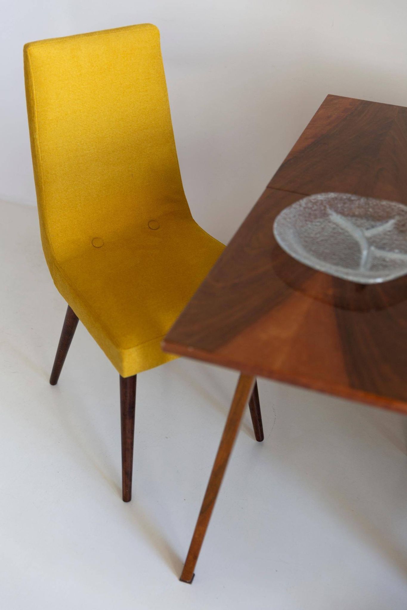 Mustard wool chair from the mid-century, Rajmund Halas, Europe, 1960s.