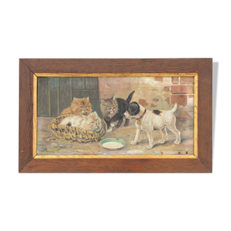 Oil on cats and dog panel