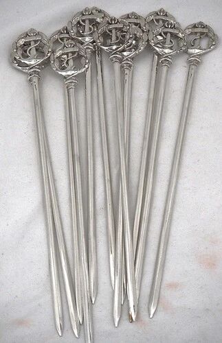 Christofle, 12 skewers, brochettes, metal silver-plated meat picks, anchor.