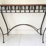 Chestnut console and wrought iron