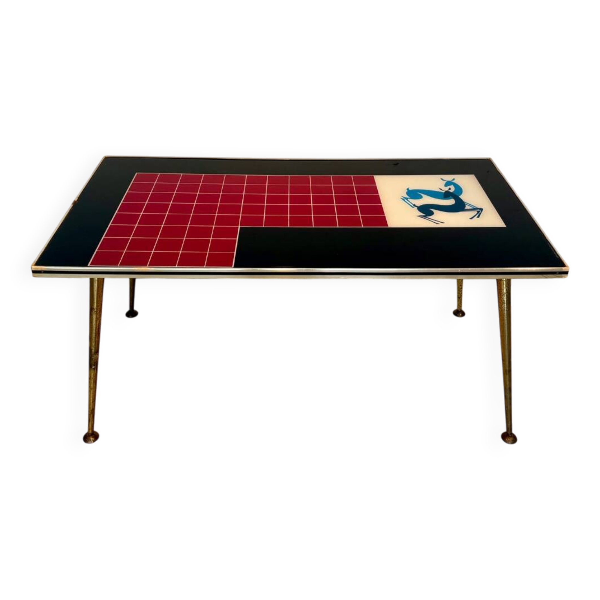 Vintage 70s coffee table – red & black graphic top – laito