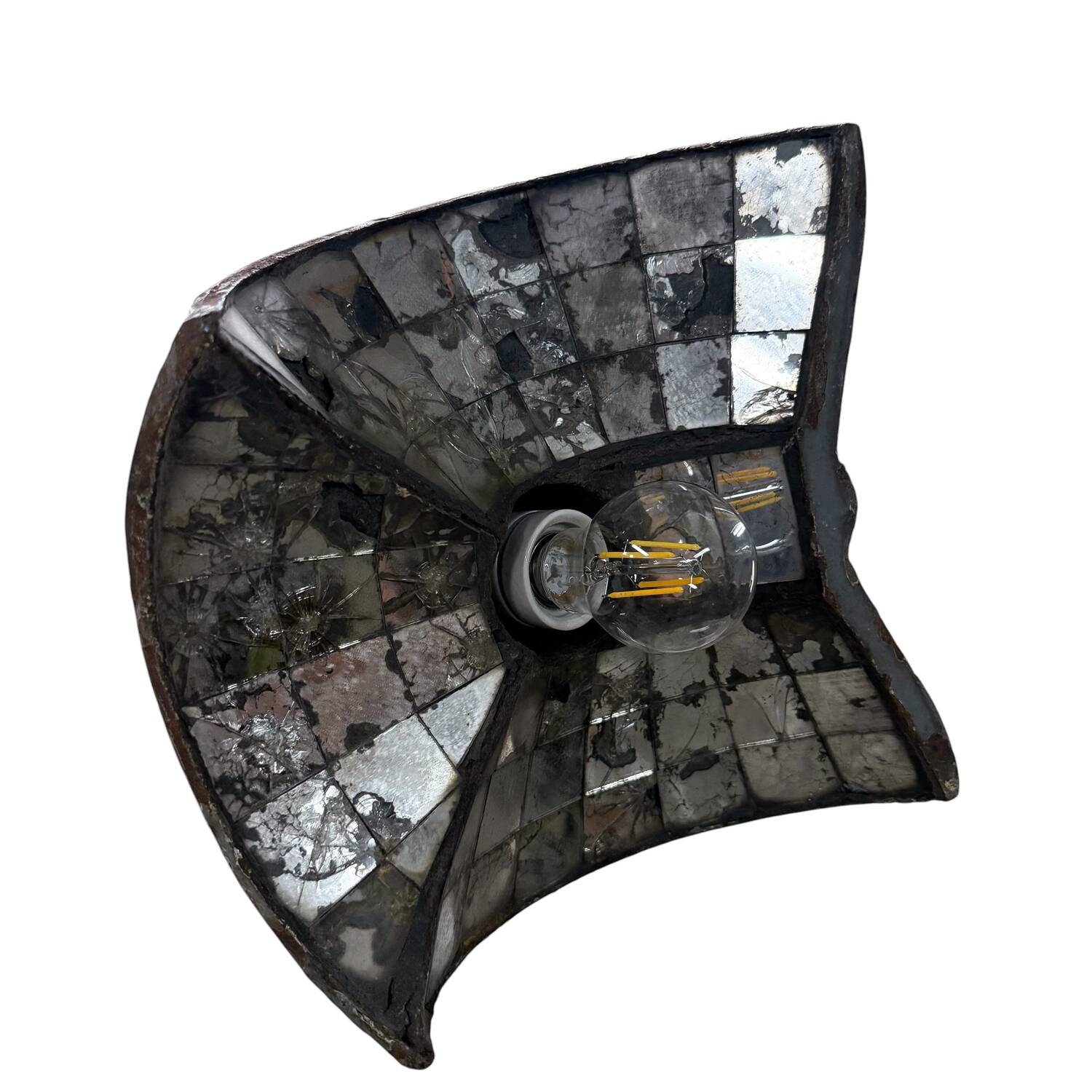 Vintage industrial mirrored pendant light by Esla