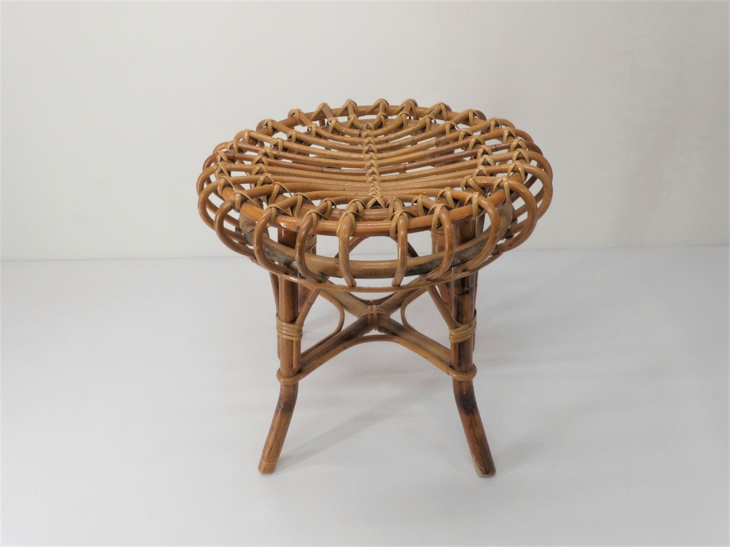 Ottoman stool in bamboo and rattan 1960
