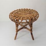 Tabouret ottoman en bambou et rotin 1960